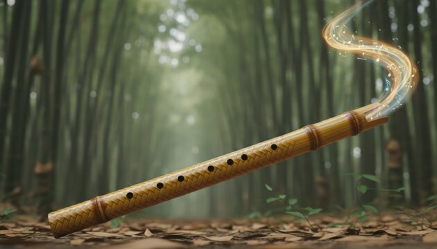 Woven Bamboo Suling Flute Resting in a Serene Forest Setting