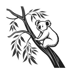 Vector koala on tree branch illustration © Efthaqur