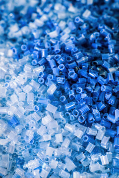 Blue Plastic Polymer Granules Industrial Macro Texture