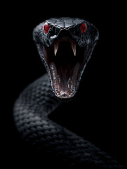 Fototapeta premium Black Venomous Snake Attack Close-Up – AI Generative
