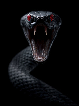 Black Venomous Snake Attack Close-Up &ndash; AI Generative