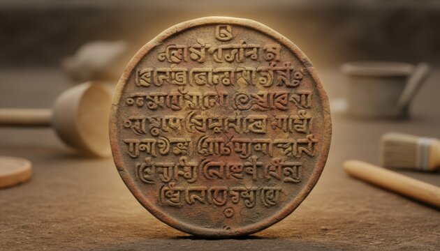 Ancient Terracotta Amulet With Javanese Script, A Historic Cultural Artifact