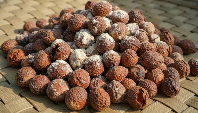 Pile of Dried Betel Nuts with Lime, Traditional Asian Ingredient Ready for Consumption