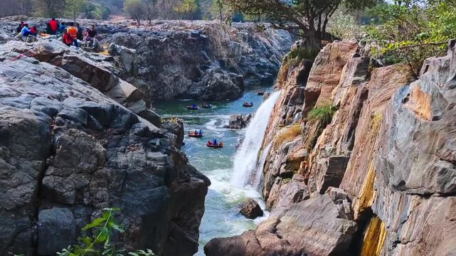 Hogenakkal Falls Slow Motion Waterfall and Coracle Boats India