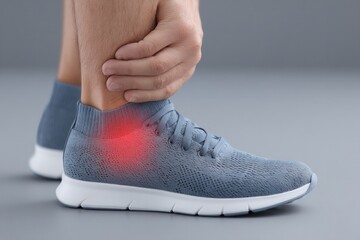 An individual holds their ankle, indicating discomfort with high