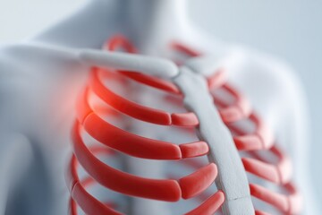 Human torso highlighting ribcage with glowing red area indicatin