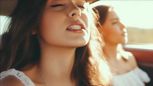 A woman with her lips pressed against a car window. The focus is on the joy and passion of this intimate moment.