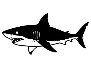 Obraz premium Black Silhouette Icon of Great White Shark Apex Predator for Marine Life