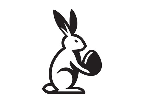 easter bunny egg logo silhouette vector, easter eggs silhouette vector illustration, easter bunny silhouette  egg logo, animals easter bunny with egg logo silhouette design on white background