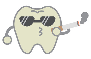 喫煙で黄ばんだ色をした歯のキャラクター サングラス姿でタバコをくわえる