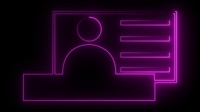 Neon violet color identification card icon. Id card icon for apps and web sites. ID Card Icon - User With Identity Profile icon illustration.
