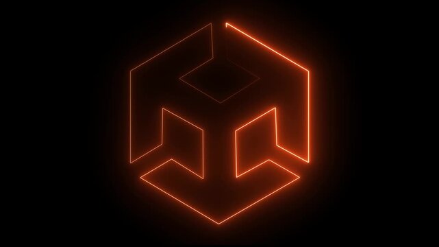 Unity icon animation by  orange color on black background. 3d modeling, isometric cube with axes. BIM Technology Icon Ideal for Building Information Modeling and Architecture. 4k 