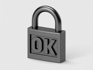 Padlock with ok text, secure approval icon, 3d security lock, safe privacy symbol, verified access, protection, data safety, authentication, encryption, locked, cybersecurity, login, web guard.