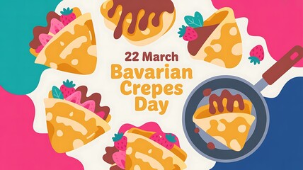 Fototapeta premium Bavarian Crepes Day graphic with various crepes and strawberries
