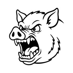 Dibujo sencillo con líneas de la cabeza de un jabalí enojado © teracreonte