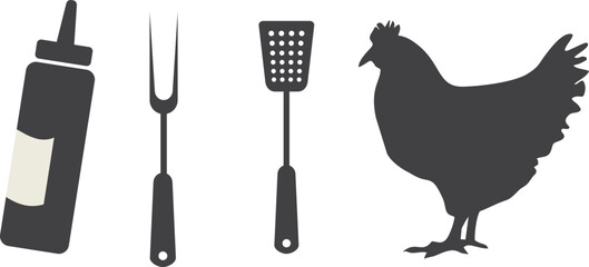 A chicken and some grilling utensils © Muhammad Hridoy