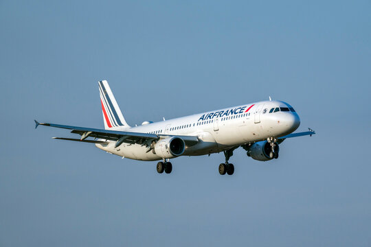 Air France's airbus landing at the airport with clear sky in the background during daytime