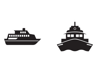 Obraz premium Black silhouettes of two different ferry boats on white background side and front views