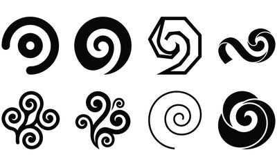 Abstract Koru Modern Art Set Silhouette Vector &mdash; Contemporary Spiral Fern Design Collection Black Isolated Clipart