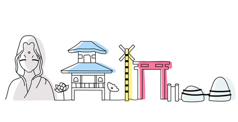 鎌倉の観光名所　手描きベクターイラスト