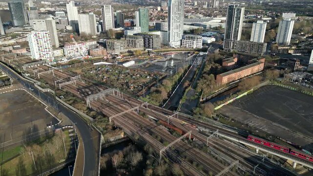 Stratford High Street, Railway Lines, Waterworks River, and ABBA Arena, London