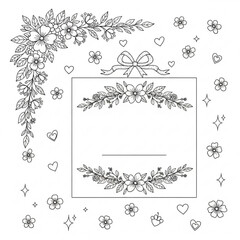 A delicate floral frame with a ribbon and hearts, perfect for wedding invitations or romantic greeting cards