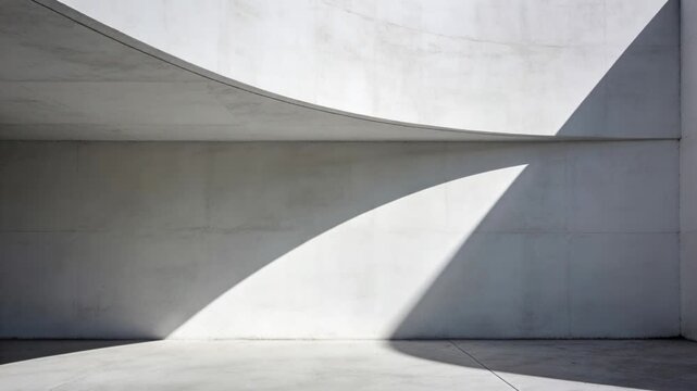 Shifting crescent shadow moving across wall and floor joint as sun shifting under curved overhang