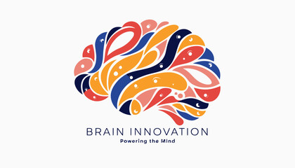 Obraz premium Vibrant brain innovation logo with colorful swirling design