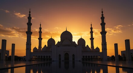 Naklejka premium Sheikh Zayed Grand Mosque at sunset, Abu Dhabi, UAE, Islamic architecture, beautiful mosque