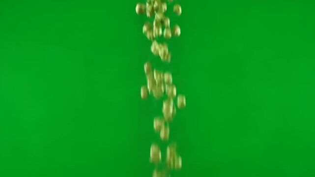 Delicious golden popcorn kernels falling in slow motion, perfect for cinematic overlays and VFX projects.