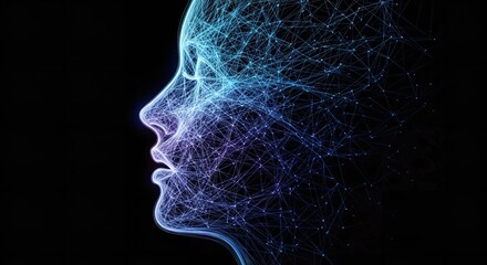 A futuristic digital illustration of a human face in profile