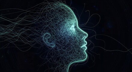 A futuristic digital illustration of a human head in profile