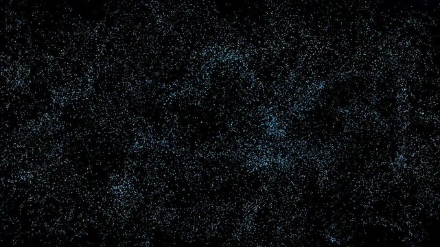 Blue particles with fluid effect are moving in wave pattern on the black background. Loop animation, 60 fps. A lot of small glowing circles create abstract motion texture. Energy, data, magic flow.