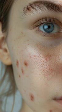 A detailed of a person's skin showing acne and imperfections