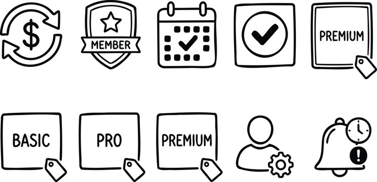 Hand Drawn Icons for Membership Tiers Pricing Plans and Alerts