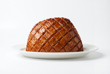 Perfectly Scored Easter Ham with Diamond Pattern Glaze on White