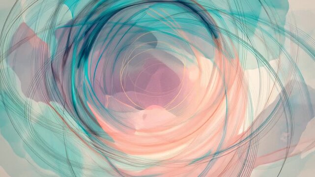 Vibrant geometric motion with swirling lines inspired by music in a digital environment.