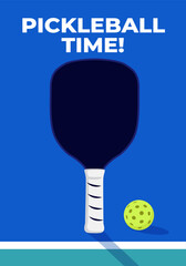 Pickleball time graphic with paddle and ball