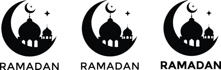 Ramadan kareem greeting design with crescent moon, mosque silhouette and star elements, Islamic holiday vector illustration isolated on white background © LITON