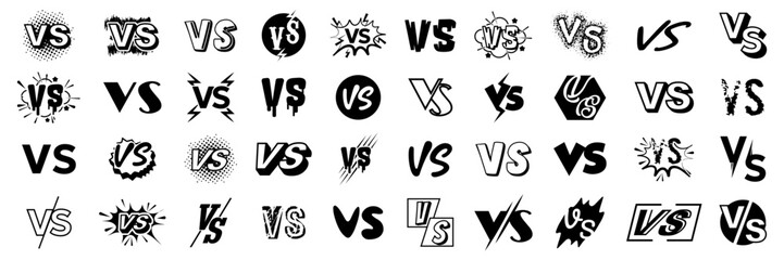 Versus lettering collection. Bold VS symbols in various graphic styles. Isolated black typography elements on white © stas111