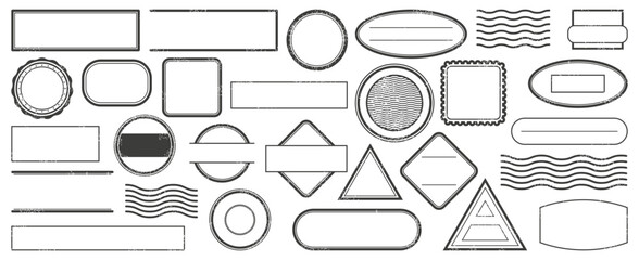 Retro postal label frames collection. Geometric postal shapes with distressed outline texture