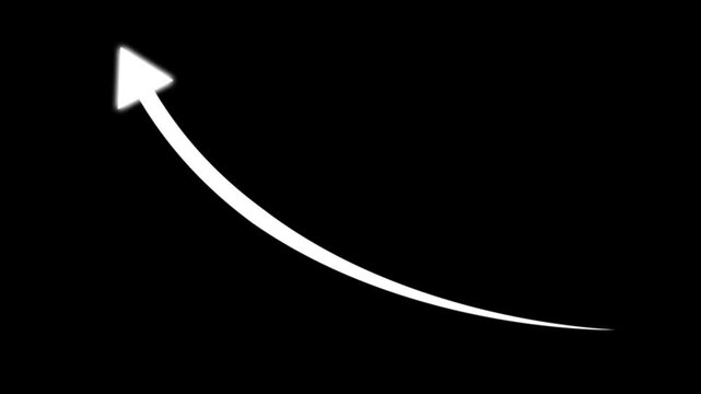 White Upward curved arrow growth animation. business growth arrow and graph chart, Scroll arrows up drag button up. on black background 4k video