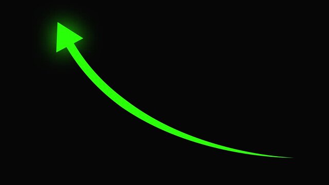 Green Upward curved arrow growth animation. business growth arrow and graph chart, Scroll arrows up drag button up. on black background 4k video