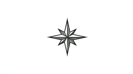 Obraz premium Centered gray compass rose with sharp points against a stark white backdrop, minimalist