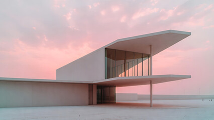 Building modern minimalist with white exterior and glass facade featuring architecture, contemporary, design with structure and house elements for