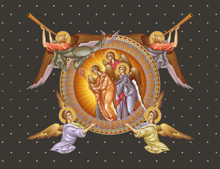 Naklejka premium Decorative illustration with angels