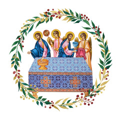 Naklejka premium Eucharist, Holy Communion. Decorative vintage floral wreath, illustration in Byzantine style isolated