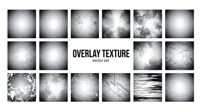Collection of various overlay texture effects for creative design and artistic projects isolated on white background