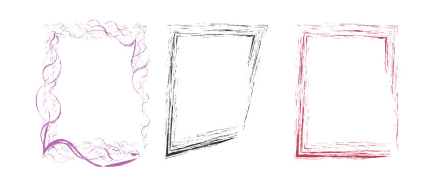 hand drawn watercolor brush strokes. Brush line border Collection trendy frames with wavy lines. Modern whimsical borders for wedding invitations, birthday card, lunch menus. Vector illustration.