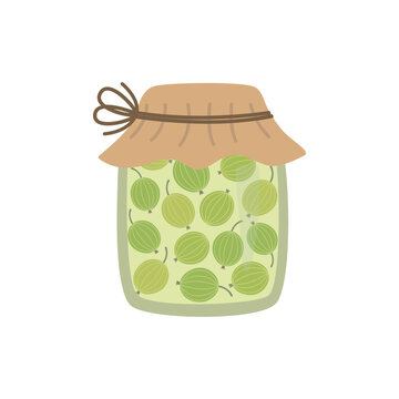 Gooseberry jam, sweet food. Vector Cartoon Illustration